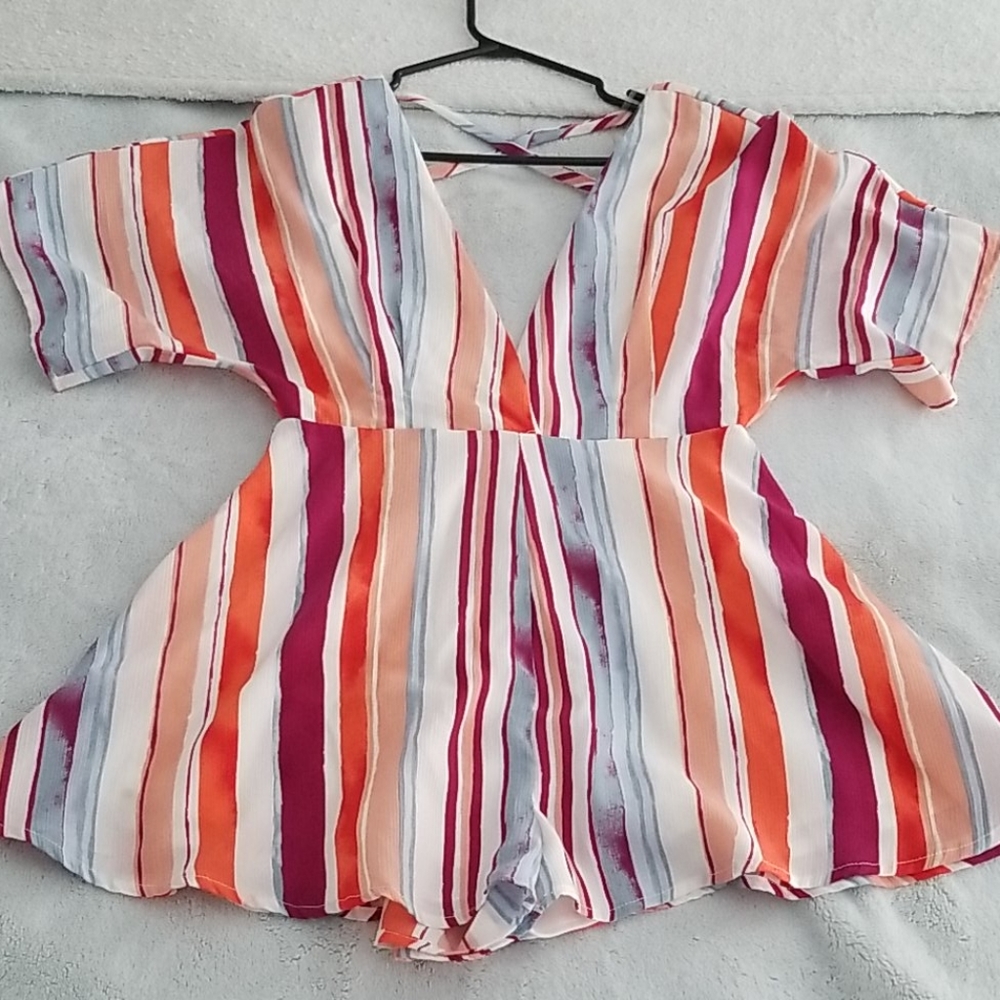 Colorful stripe onesie romper shorts